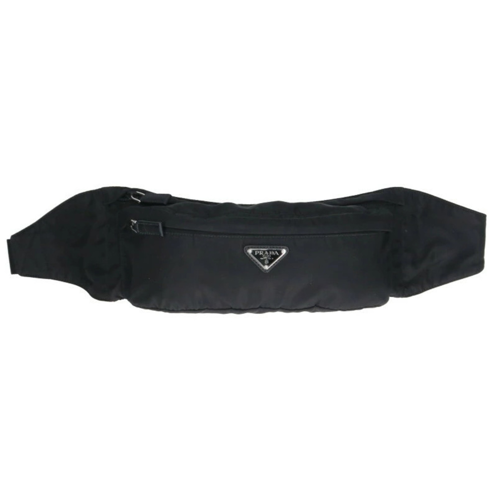 Prada Triangle Logo Plate Waist Bag Black